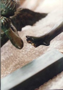 Closeup of foot detached from base